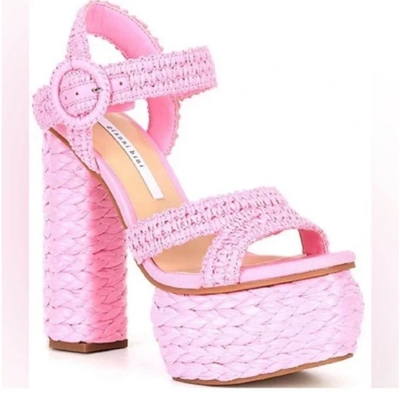 GIANNI BINI PELLE NWOB RAFFIA Pink Woven Platform Sandals - Picture 1 of 7